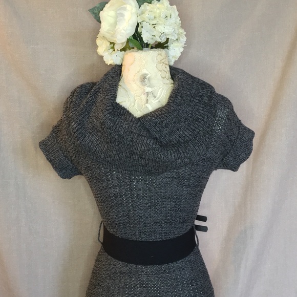 Guess Dark Grey Short Sleeve Tunic Sweater w/ Belt - Picture 3 of 8